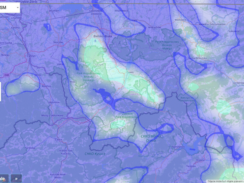 Mapa wilgoci na 3600m nad Beskidami Śląskim , Żywieckim.